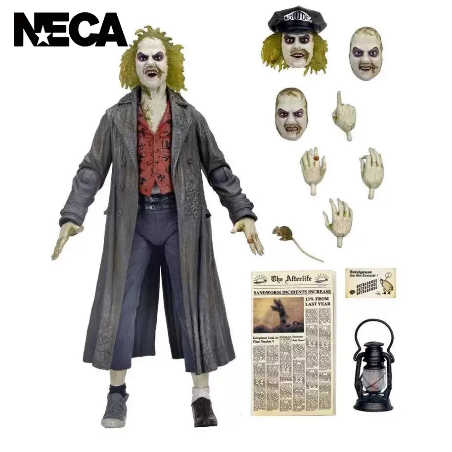 Figura de acción original de NECA, Betel Geuse, el guía turístico del exorcista, 1988, versión definitiva, con abrigo de gabardina, modelo coleccionable de Beetlejuice.