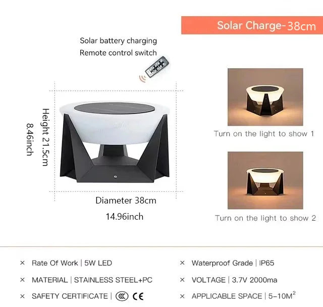 Lámpara solar para poste de exterior, luz para columna de 3000K, iluminación de jardín y paisaje con protección IP65, para patio, valla, cubierta y superficies planas