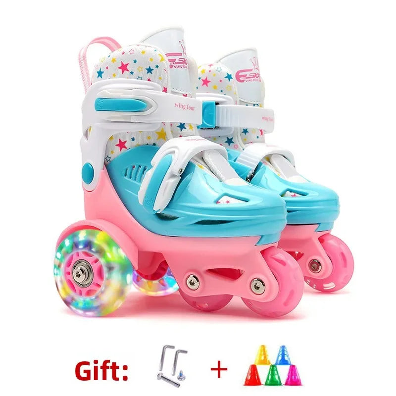 Patines de Ruedas Ajustables para Niños, 4 Ruedas con Luces, Doble Fila, Patines de Velocidad para Principiantes