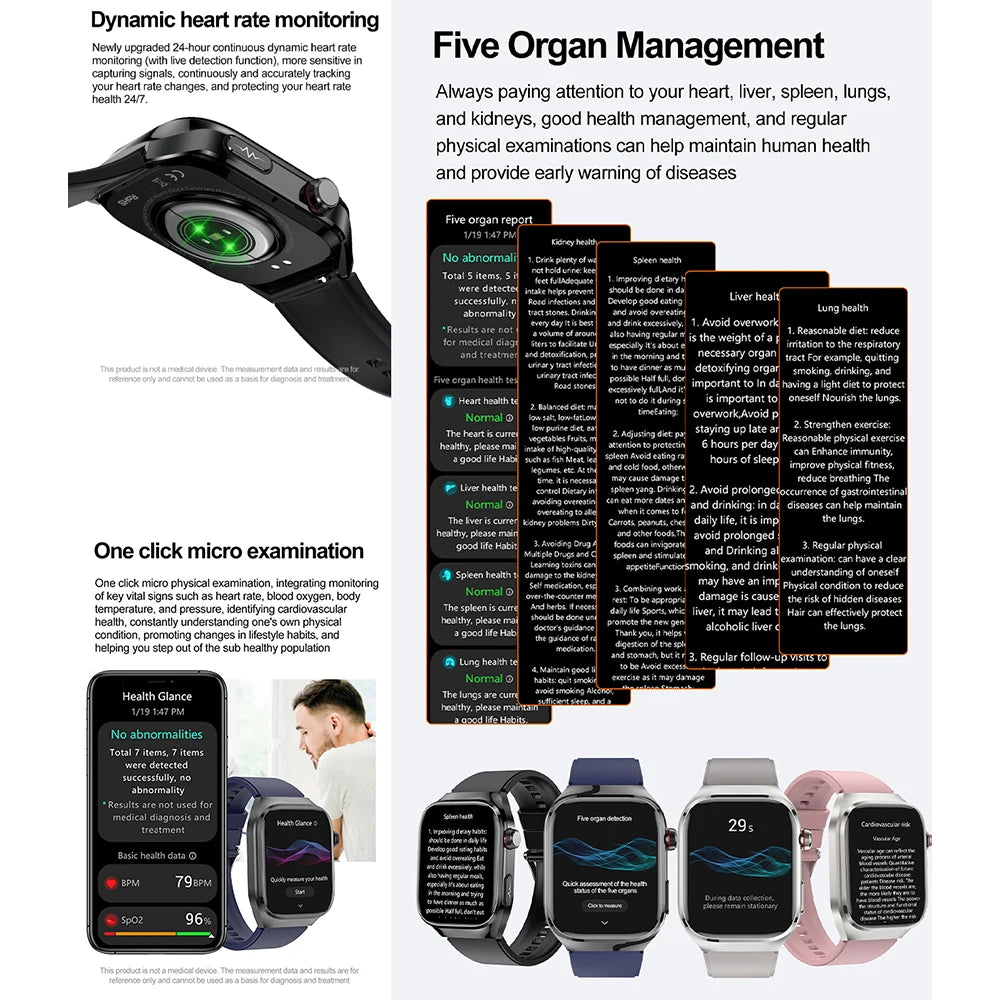 Reloj inteligente para hombre 2026, nuevo modelo con medición de ácido úrico y lípidos en sangre, ECG+PPG, presión arterial, frecuencia cardíaca, llamadas Bluetooth, reloj inteligente de salud