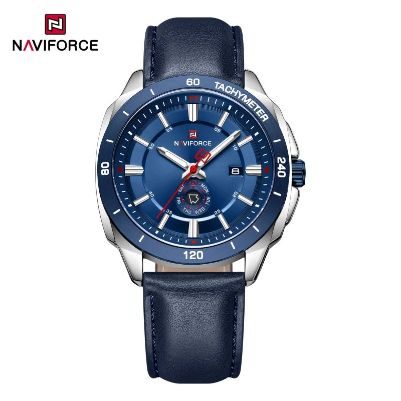 NAVIFORCE 2026 Nuevo Reloj de Hombre, Reloj de Cuarzo con Correa de Cuero, Estilo Casual Deportivo, con Calendario (Día y Fecha), Ideal para Oficina o Regalo para Hombre