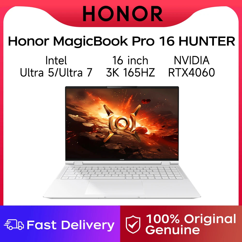 HONOR MagicBook Pro 16 HUNTER, portátil para juegos de 16 pulgadas, modelo 2024, Ultra5/Ultra7, 24 GB/32 GB, 1 TB/2 TB, RTX4060, pantalla para juegos de 165 Hz y 3K.