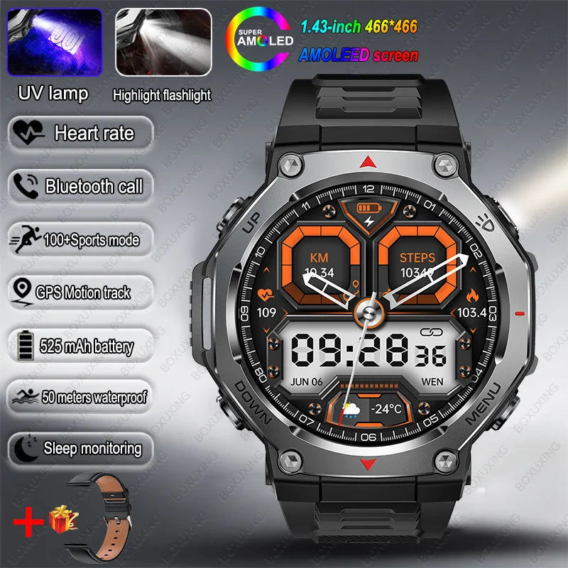 2026 Nuevo T-Rex 3 Reloj inteligente deportivo de grado militar con seguimiento de movimiento GPS, resistente al agua 5 ATM, frecuencia cardíaca, llamada Bluetooth HD, reloj inteligente para hombre