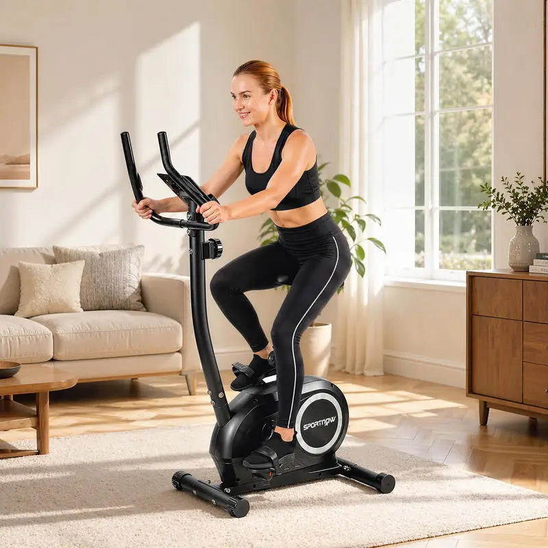 Bicicleta estática con altura ajustable - Resistencia magnética - Sensores de pulso - Soporte para teléfono - Ideal para el hogar, la oficina, el gimnasio - Equipo de fitness silencioso para interiores