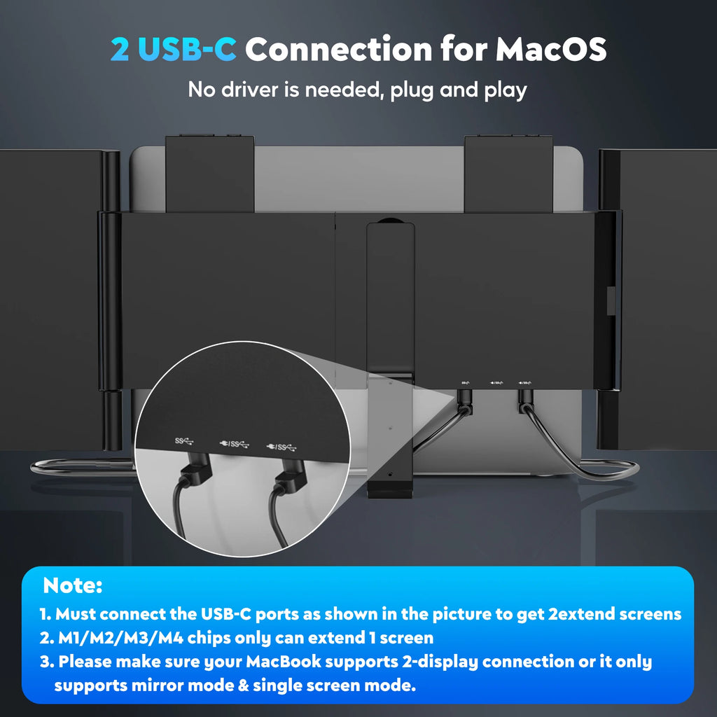 Amoudo 1920*1080P 60HZ Monitor Triple para Laptop de 14 Pulgadas, Monitor Portátil IPS con Puerto USB-C para Laptops de 14-16.5" Windows/Mac Xbox, Monitor Portátil Triple para Laptop