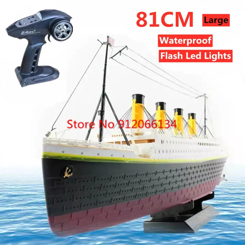 Barco de juguete RC de gran simulación de 81 cm, crucero Sea Grand a escala 1:325, luces LED intermitentes, barco impermeable, juguete acuático profesional, regalo