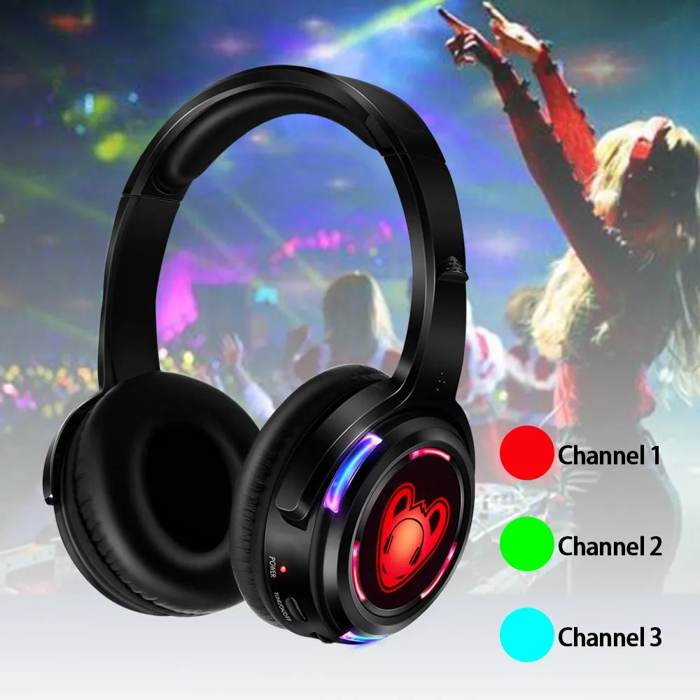 Auriculares inalámbricos Silent Disco y auriculares con logotipo LED RF para DJ, música, fiestas y clubes (solo auriculares)