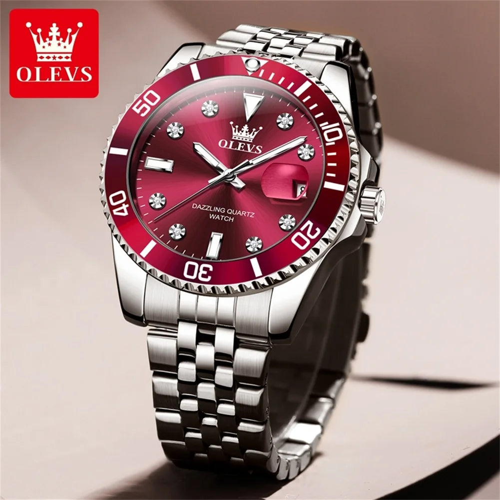 Reloj OLEVS 9809 para hombre, original, resistente al agua, luminoso, de cuarzo, de acero inoxidable, de marca reconocida, con calendario, estilo ejecutivo