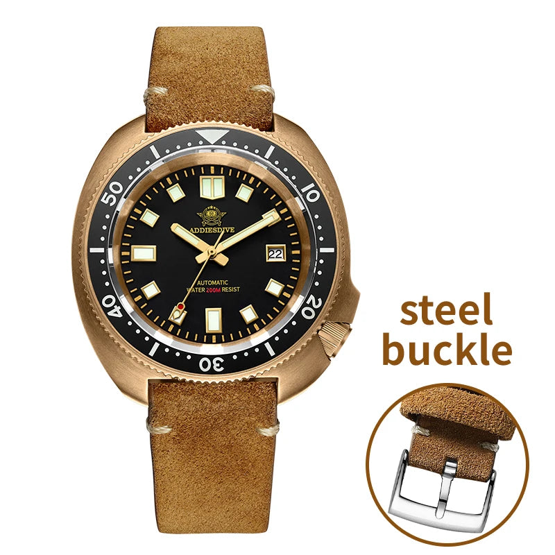 Reloj de buceo automático para hombre ADDIESDIVE CUSN8 de bronce, con calendario, cristal de zafiro, manecillas luminosas, resistente al agua 20 bares y mecanismo automático