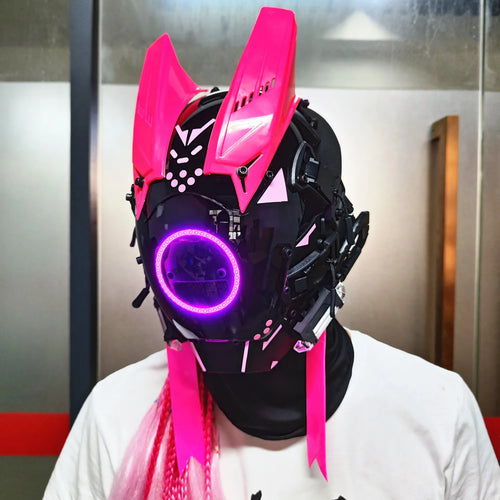 Cyberpunk máscara futurista Techwear, decoración de casco de Cosplay de Halloween con trenza ligera y sucia, Caballero de estilo guerrero japonés Sty