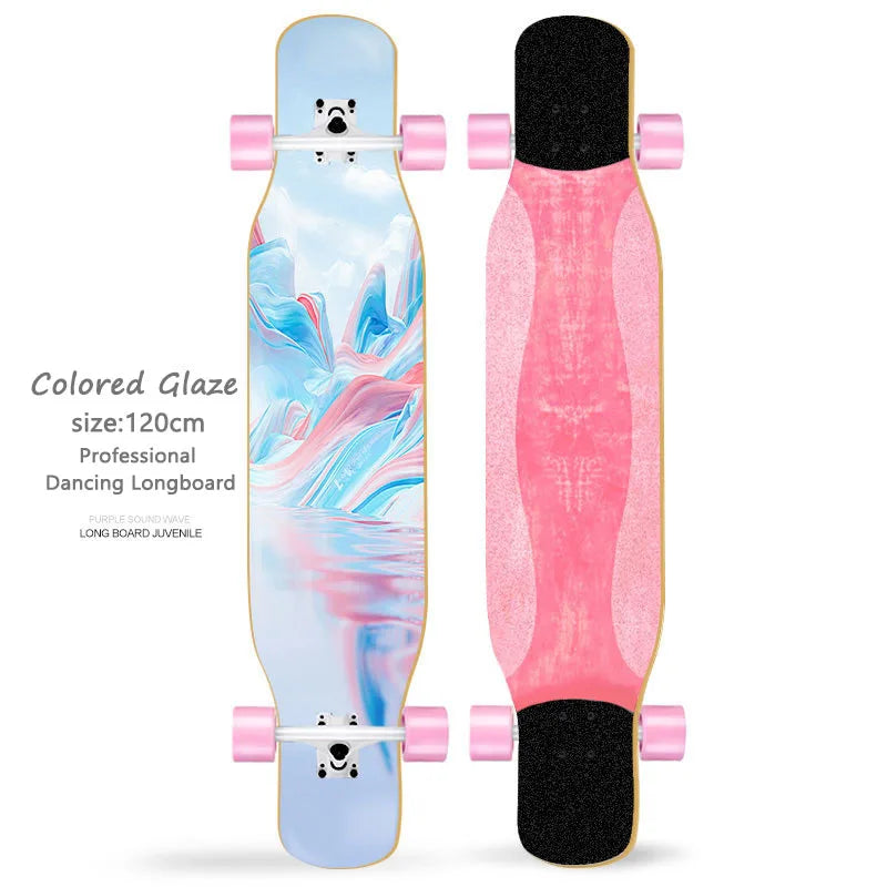 Patineta Completa para Mujer, Longboard de 110/120 cm, Tabla de Madera de Arce de 7 Capas, Ruedas de PU, para Principiantes, Freestyle, Baile Callejero