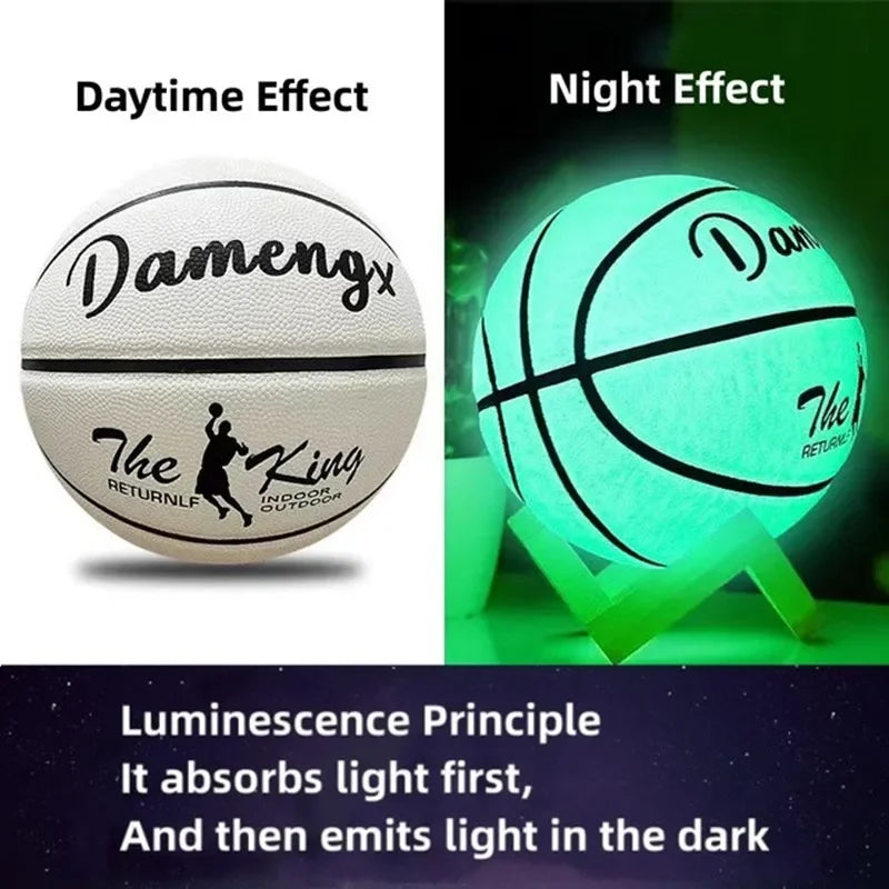 Glow In Night Glow Basketball Tamaño 5 6 7 Tamaño regalo Niños Adulto Estudiante PU Cuero suave Al aire libre Resistente al desgaste y Antideslizante