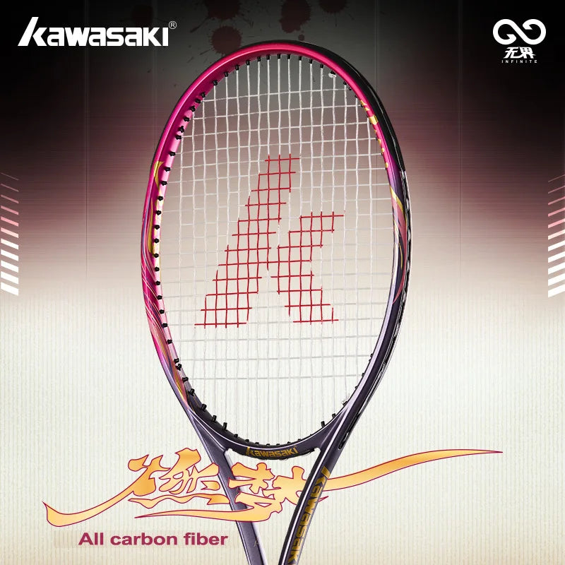 Raqueta de tenis profesional Kawasaki Fibra de carbono 104sqin Cabeza de gran tamaño para control de potencia y giro |   Tenis de juego intermedio para adultos