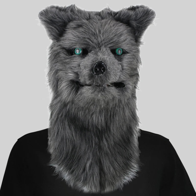 Máscara de zorro de felpa con boca móvil para Halloween, máscaras de cabeza completa de perro y Lobo, máscara de Animal realista, accesorios de disfraces de fiesta de Halloween