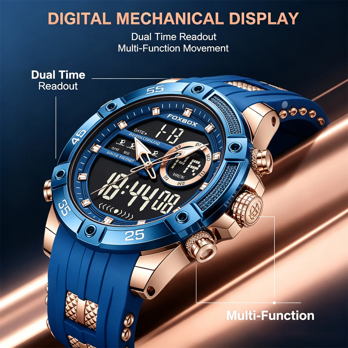 FOXBOX Reloj de lujo para hombre, relojes digitales de moda marca LIGE, regalos para hombre, relojes de pulsera de cuarzo multifuncionales e impermeables