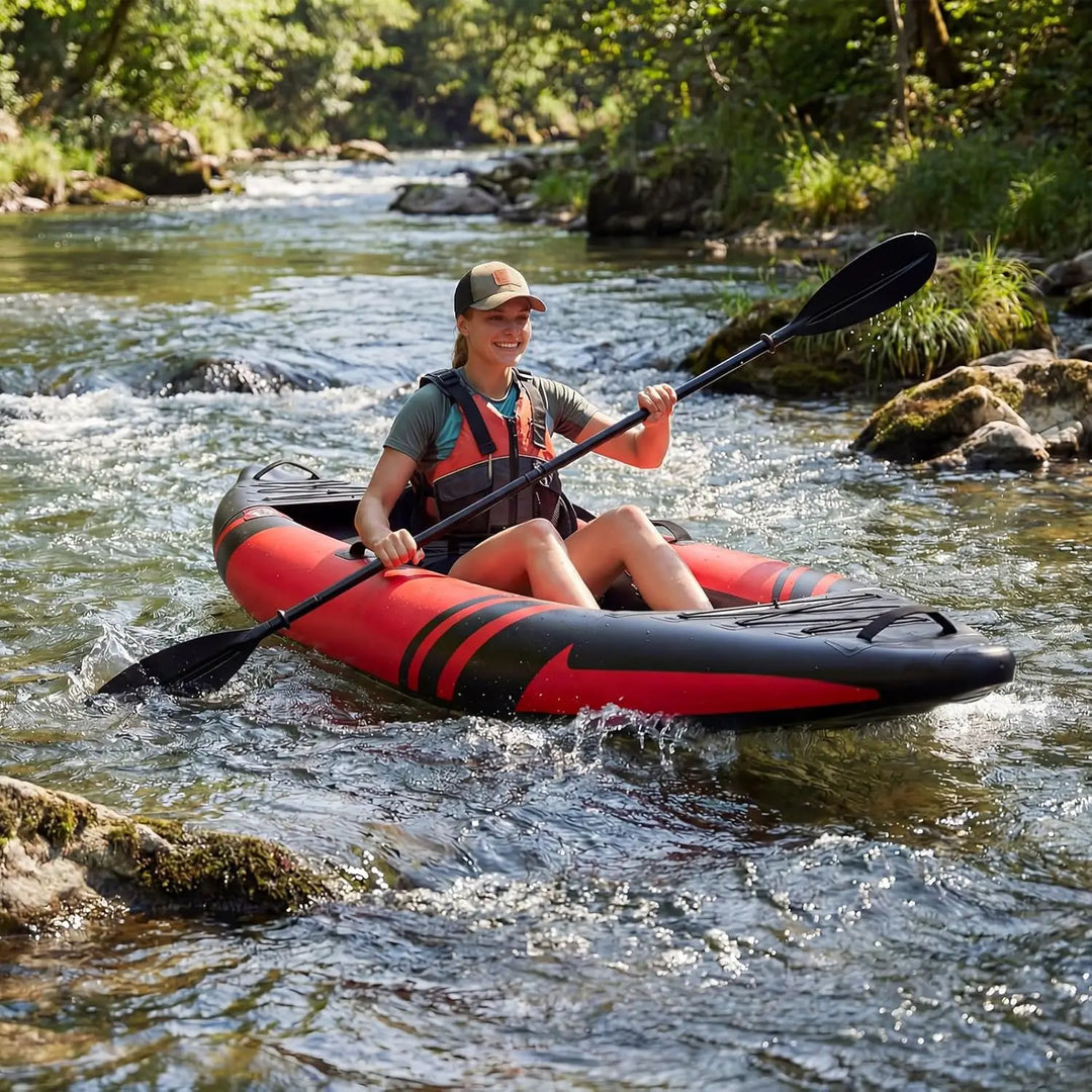 Kayak Inflable Compacto Individual con Suelo de Tecnología Drop Stitch, Asiento Ergonómico, Bote Ligero para Navegación Personal