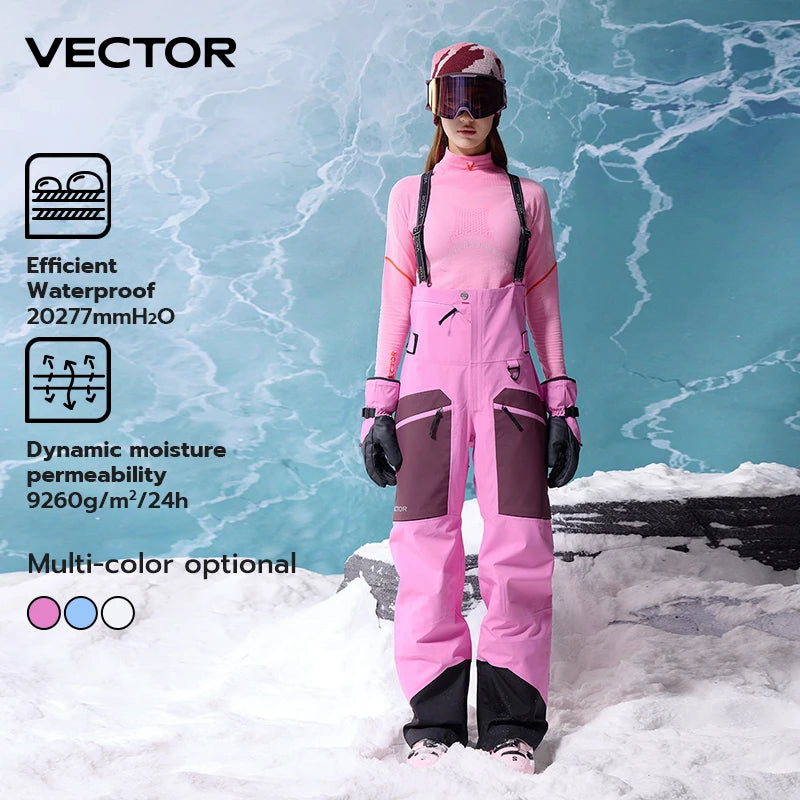 Pantalones de Esquí VECTOR 3L Gruesos para Hombre y Mujer, Overol Recto, Mono con Peto, Impermeable, Cálido para Invierno, Cortavientos, para Deportes al Aire Libre, Snowboard