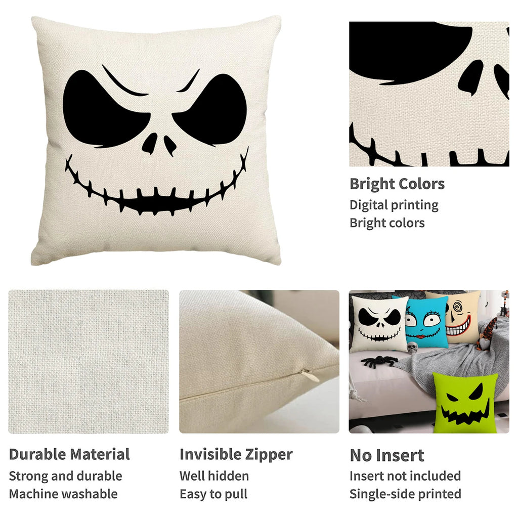 1 ud./4 Uds. Funda de almohada de Halloween, expresiones de terror de Halloween, decoración del hogar, funda de cojín para sofá y sala de estar