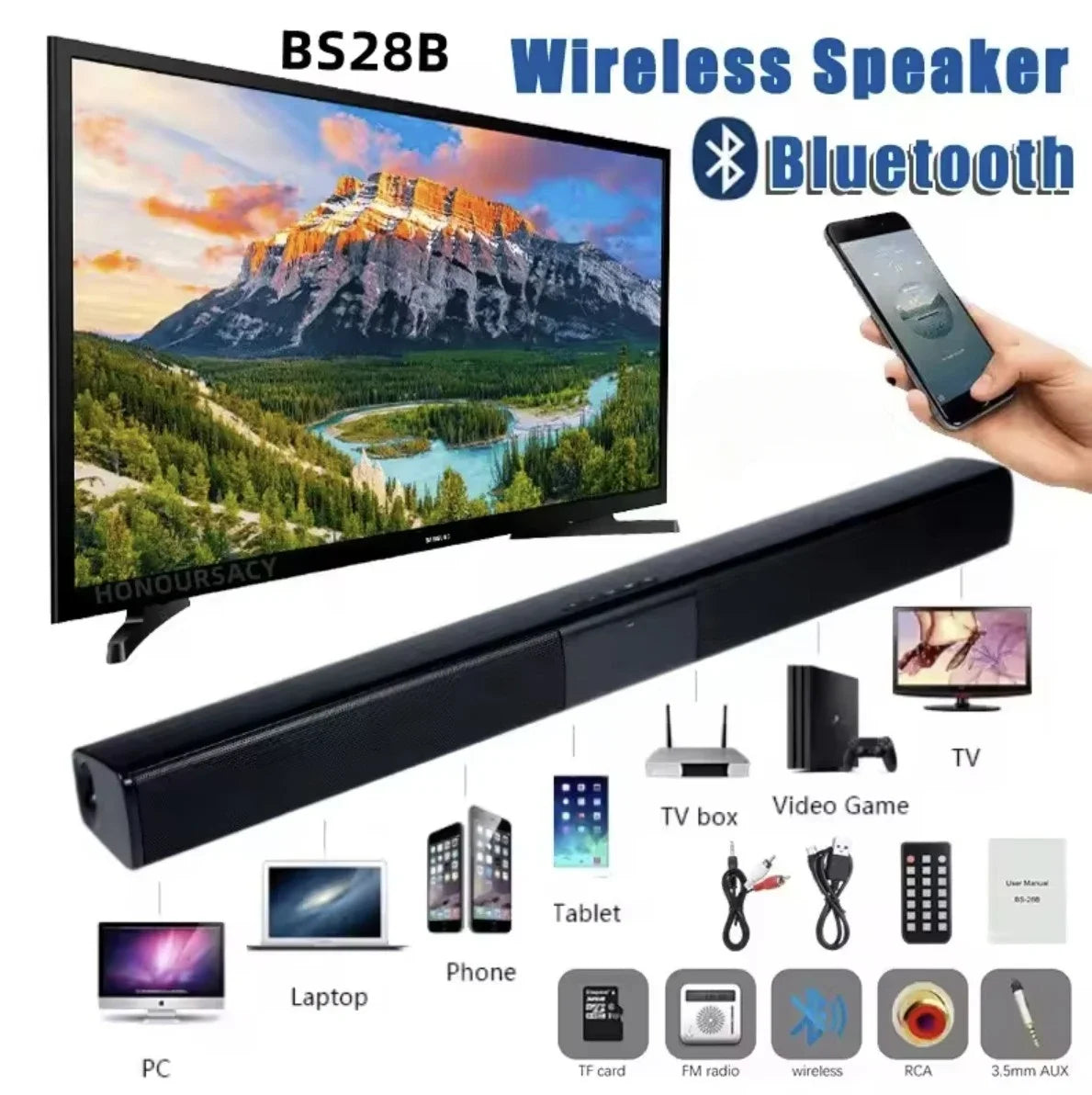 Columna de altavoz Bluetooth, altavoz portátil de alta potencia, barra de sonido de TV para ordenador, centro de música, Boom Box con Radio TF AUX USB