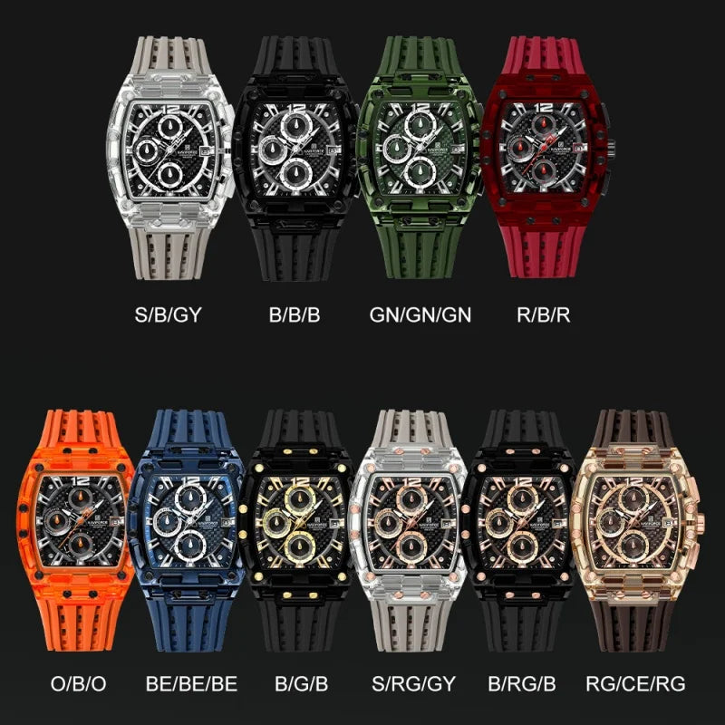 NAVIFORCE 7105 Fashion Chronograph Multi Functional Quartz Watch Sport 5ATM Waterproof Silicone Men's Watch Relogios Masculino