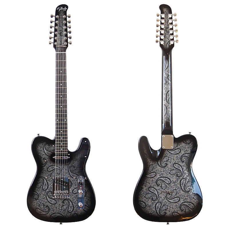 Guitarra eléctrica de 12 cuerdas de alto brillo con patrón, cuerpo Okoume de 39 pulgadas con mástil de arce asado, Color rojo, buena artesanía