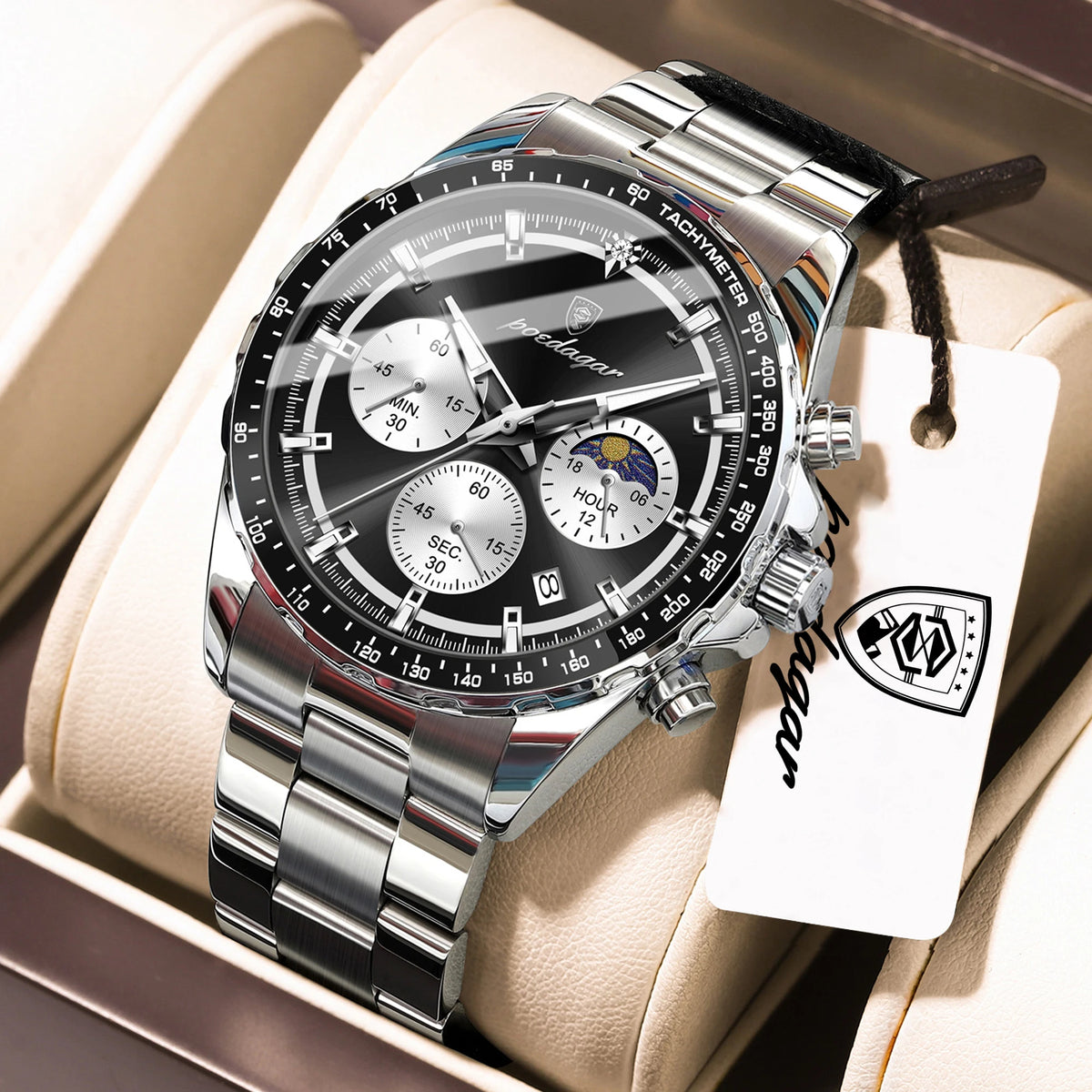 Reloj de pulsera deportivo para hombre POEDAGAR, resistente al agua, acero inoxidable, luminoso, cronógrafo, fecha, cuarzo, relojes para hombre