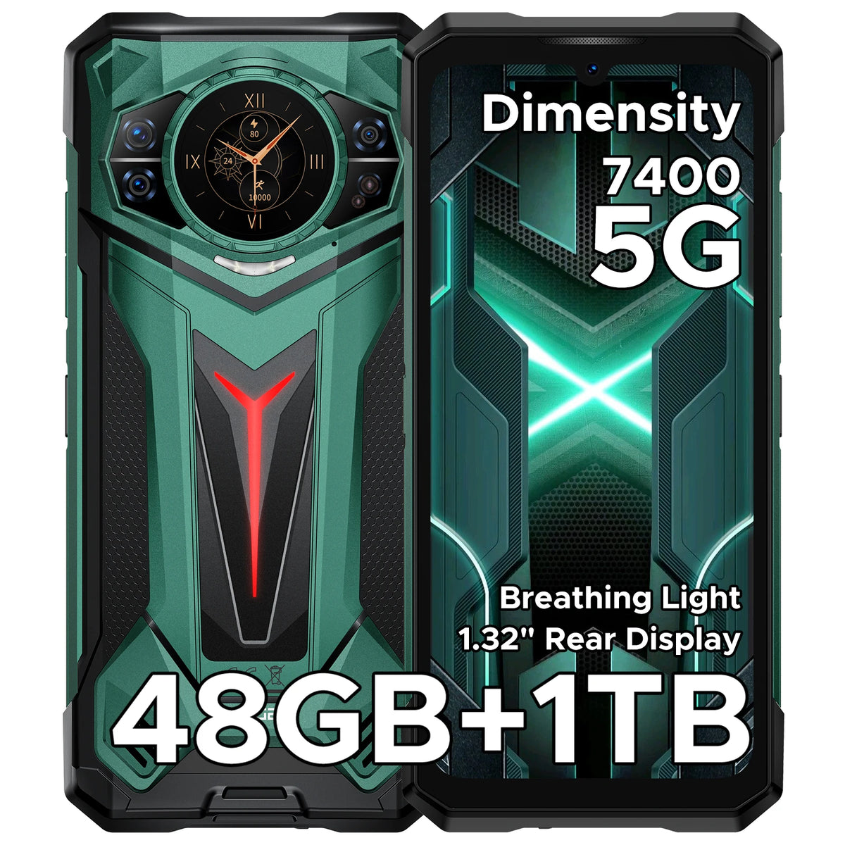 Smartphone robusto DOOGEE S200 Ultra 5G 48GB+1TB, efecto de luz, pantalla trasera de 1.34", Dimensity 7400, batería de 11000mAh, 66W, NFC