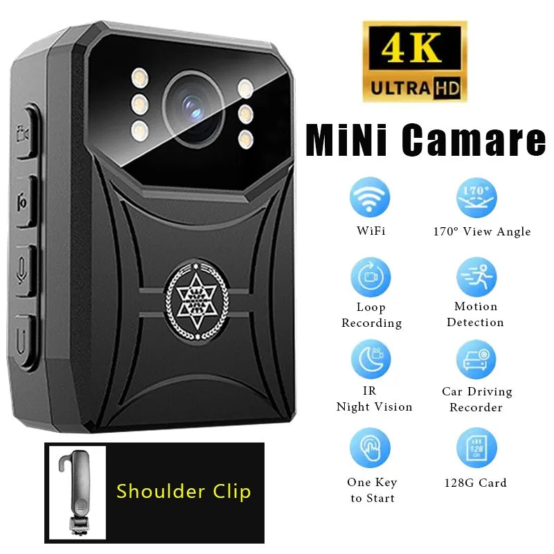 Mini cámaras HD 4K con grabadora de vídeo digital WIFi de 3000mAh con pantalla IPS, cámara corporal de policía de visión nocturna, videocámara portátil