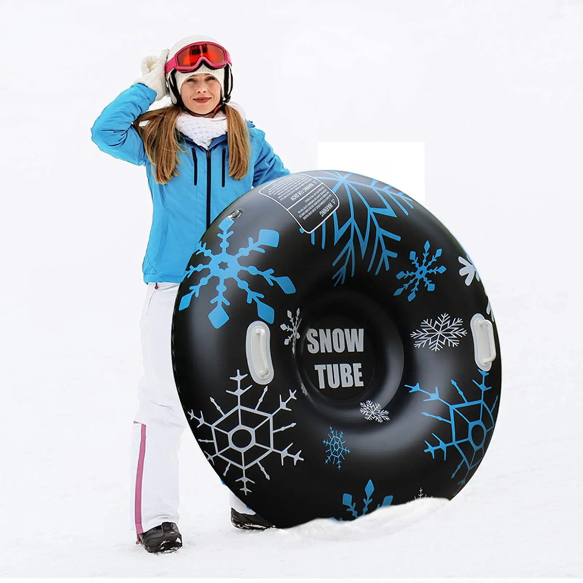 Tubo de nieve inflable de alta resistencia, trineo de PVC grueso de 35,43 pulgadas con asas dobles, tubo de trineo de invierno para juegos de esquí (color aleatorio)