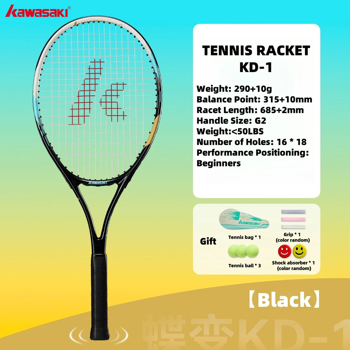 Juego de raquetas de tenis ligeras Kawasaki, juego de raquetas compuestas de carbono KD1 y PD1, juego de entrenamiento profesional para principiantes para hombres y mujeres