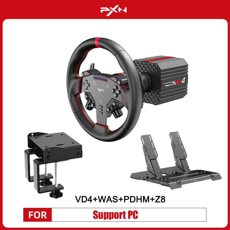 Pack de volante de carreras PXN V4D con Force Feedback de 4 Nm, volante de simulación para juegos, motor servo de accionamiento directo serie PXN VD para PC