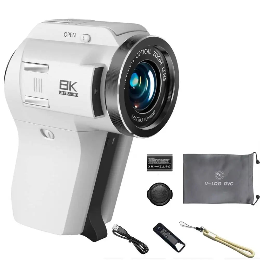 Cámara de Video 8K para Vlogging con Función Picture-in-Picture, WiFi, Zoom Óptico 8X, Visión Nocturna IR, Cámara DV Portátil