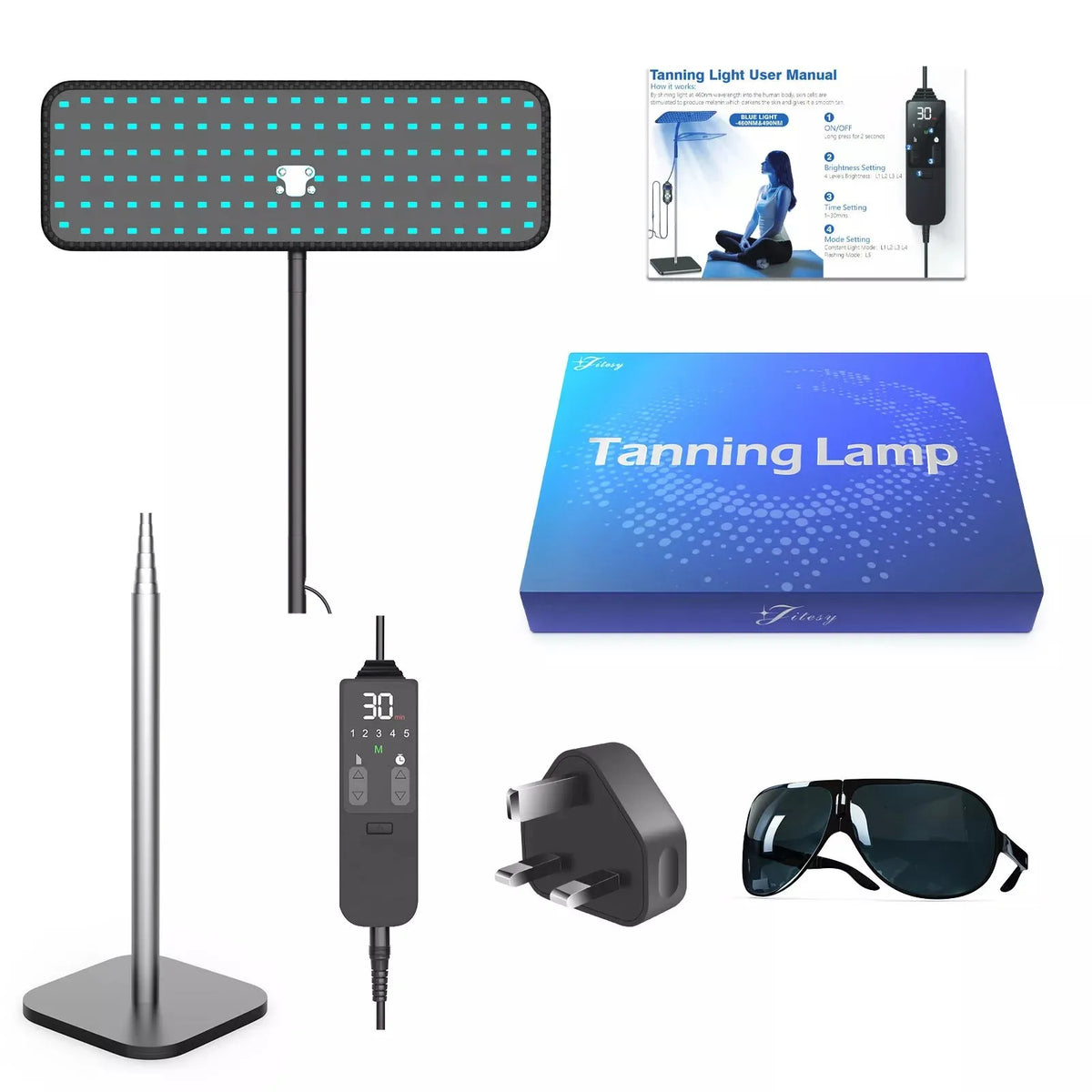 Lámpara de Bronceado con Luz Azul de 225 LED, 48 Piezas, Longitud de Onda 460+490nm, Bronceador Facial, Lámpara de Solárium para Bronceado Corporal