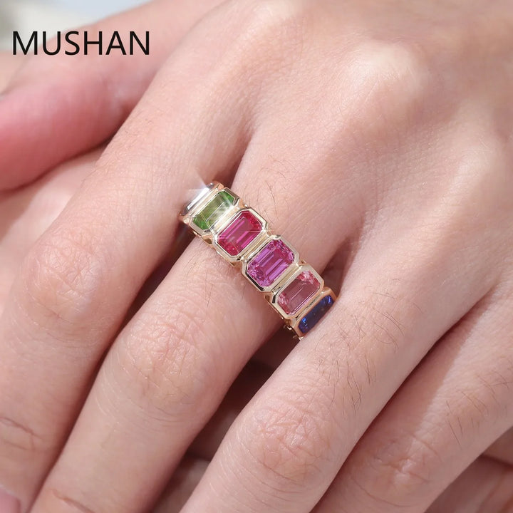 Anillos de oro de 14K y 18K de lujo personalizados de MUSHAN con diamantes de moissanita y piedras preciosas cultivadas en laboratorio, anillo de boda de diamantes para mujer
