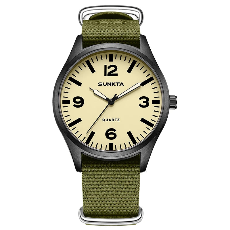 SUNKTA Brand Luxury Men Quartz Watch Date Nylon Leather Waterproof Luminous Military Sports Watches For Men relogios masculino