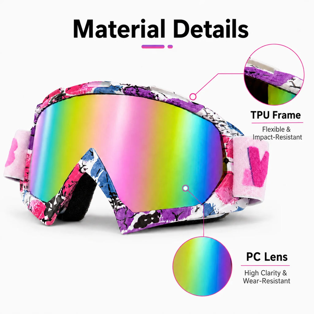 Gafas de Esquí, Aptas para Esquí y Snowboard, Gafas de Motociclismo para Todas las Estaciones, Equipadas con Lentes Anti-UV HD UV400