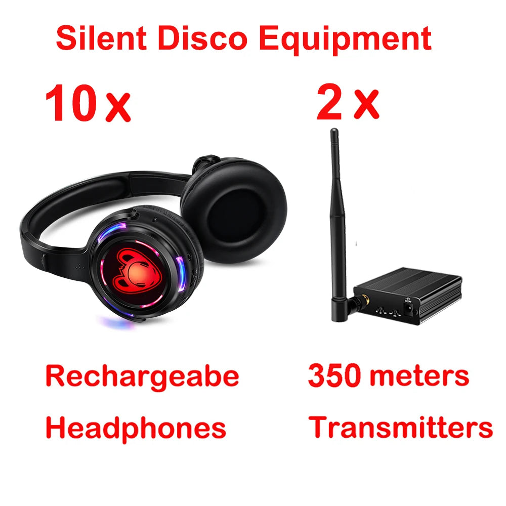Silent Disco Wireless Headphones and RF LED LOGO Headset Bundles with Transmitter 500M For iPod MP3 DJ Music Pary Club