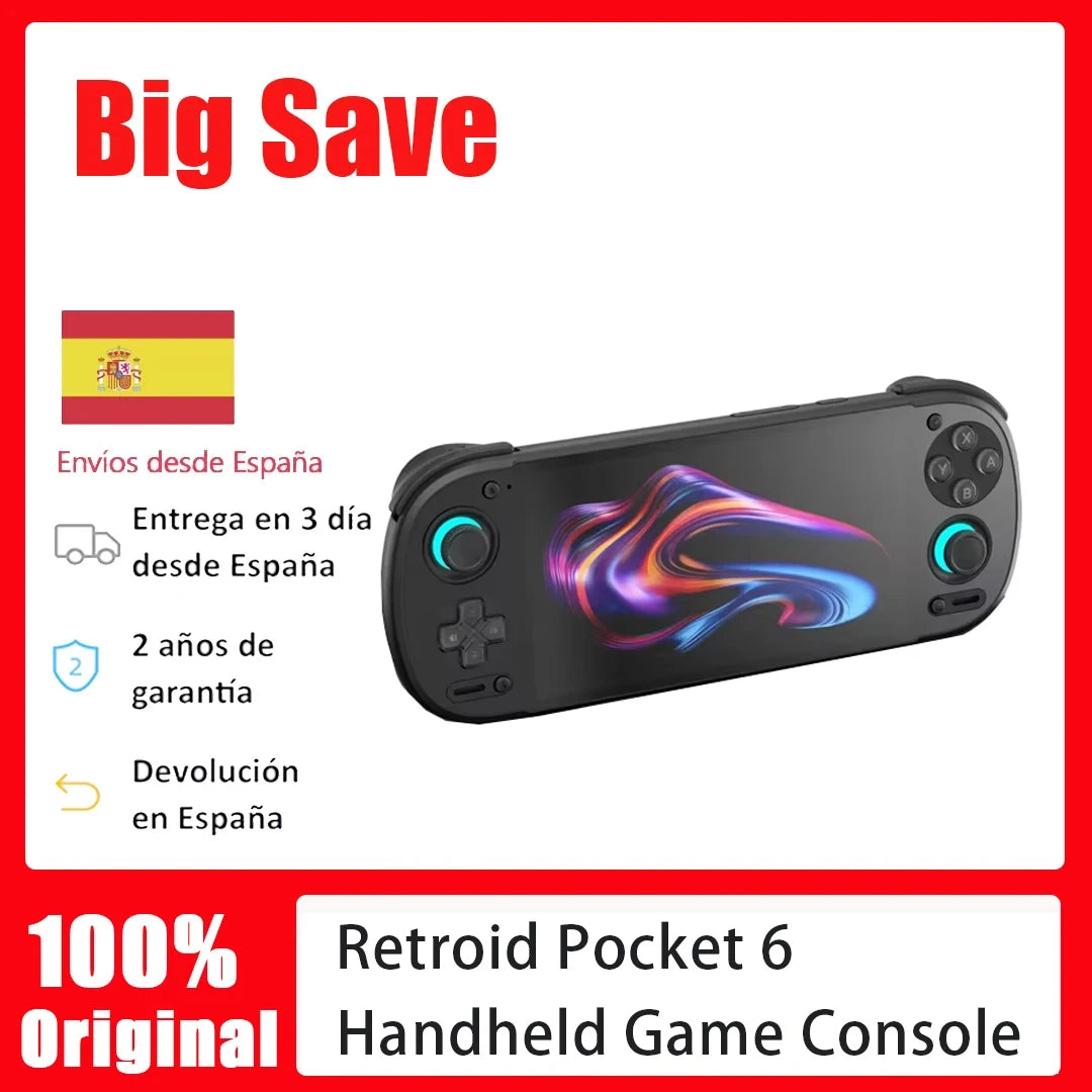 Consola de Juegos Portátil Android Retroid Pocket 6 RP5, Pantalla AMOLED de 5.5 Pulgadas 1080P 120Hz, Batería de 6000mAh, 8 Gen 2 y Gatillos con Efecto Hall