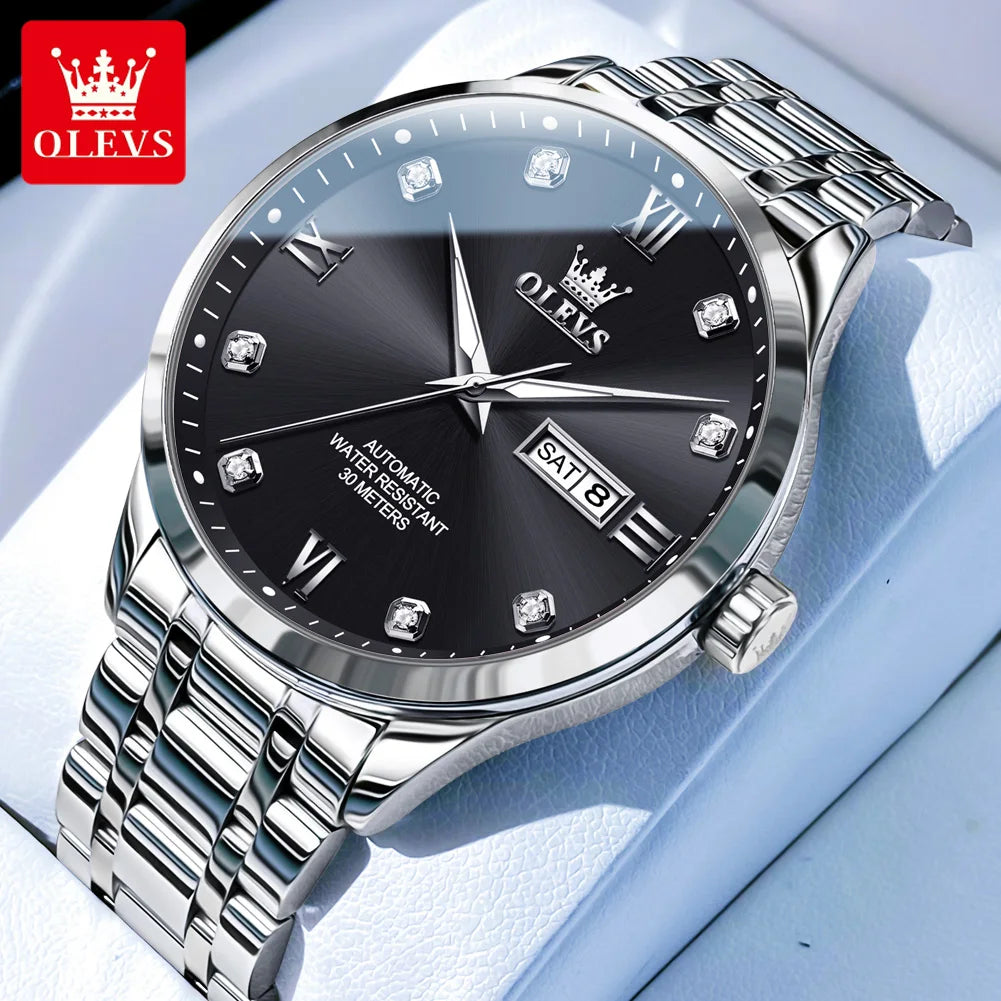 Reloj original para hombre OLEVS 9946, reloj mecánico automático de lujo con calendario doble y escala de diamantes para hombre, relojes de pulsera de negocios