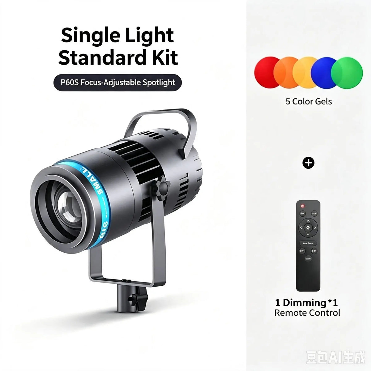 Foco de Iluminación LED para Video, Enfocable, 15 ° -55 °   Luz de borde para cabello con 5 filtros de color y control remoto para transmisiones en vivo y retratos
