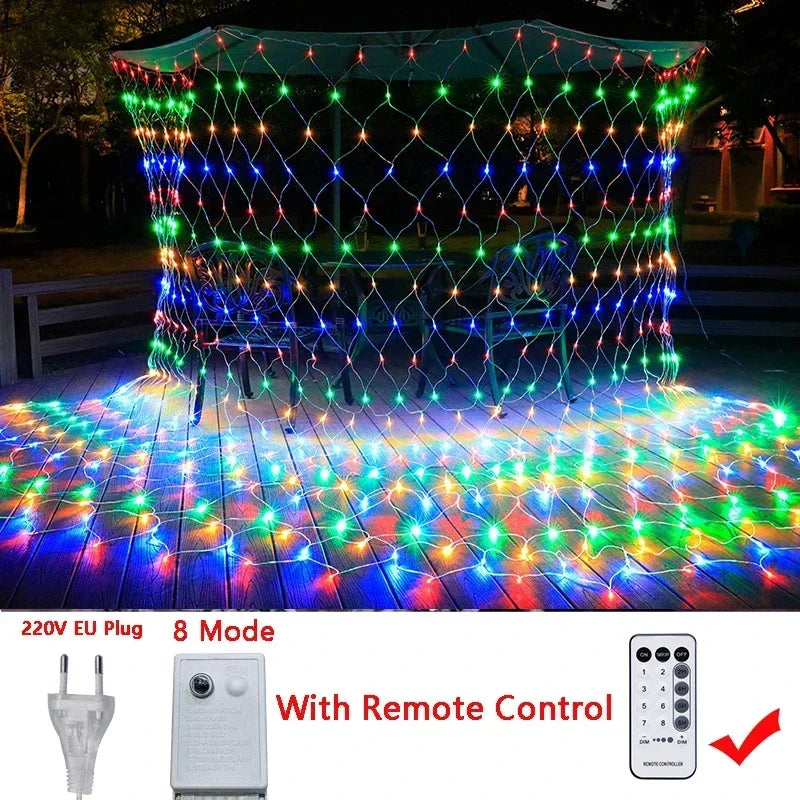 Guirnalda de luces LED de malla para Navidad, cortina de luces de hadas, resistente al agua para exteriores, 3M-18M, para decoración de fiestas, jardines y bodas