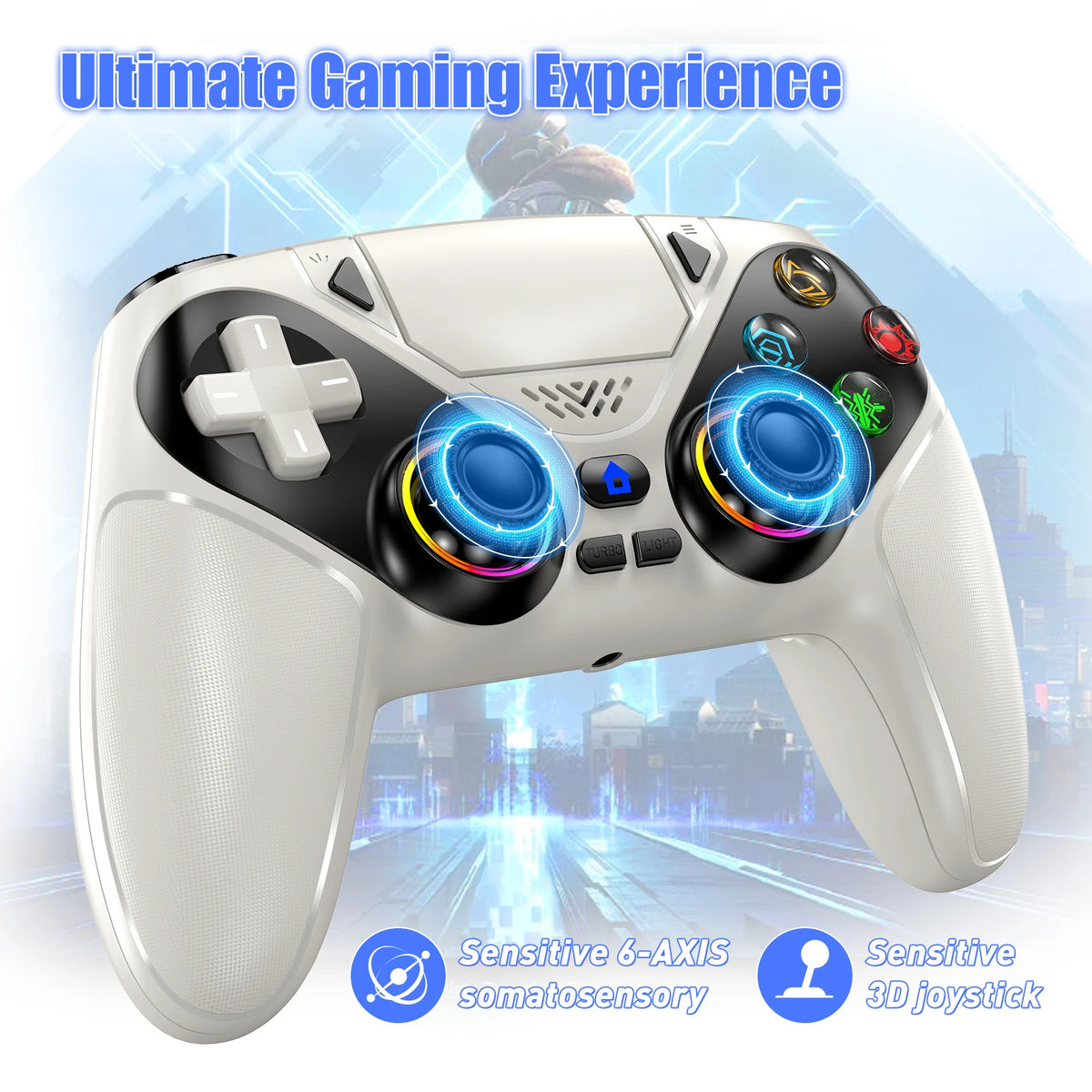 Mando inalámbrico RGB, para consola PlayStation 5/PS5, con funciones de turbo, vibración Dual Sense y programación, mando de juego 3D