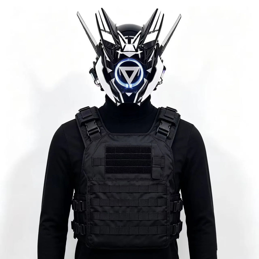 Cyberpunk máscara futurista Techwear, decoración de casco de Cosplay de Halloween con trenza ligera y sucia, Caballero de estilo guerrero japonés Sty