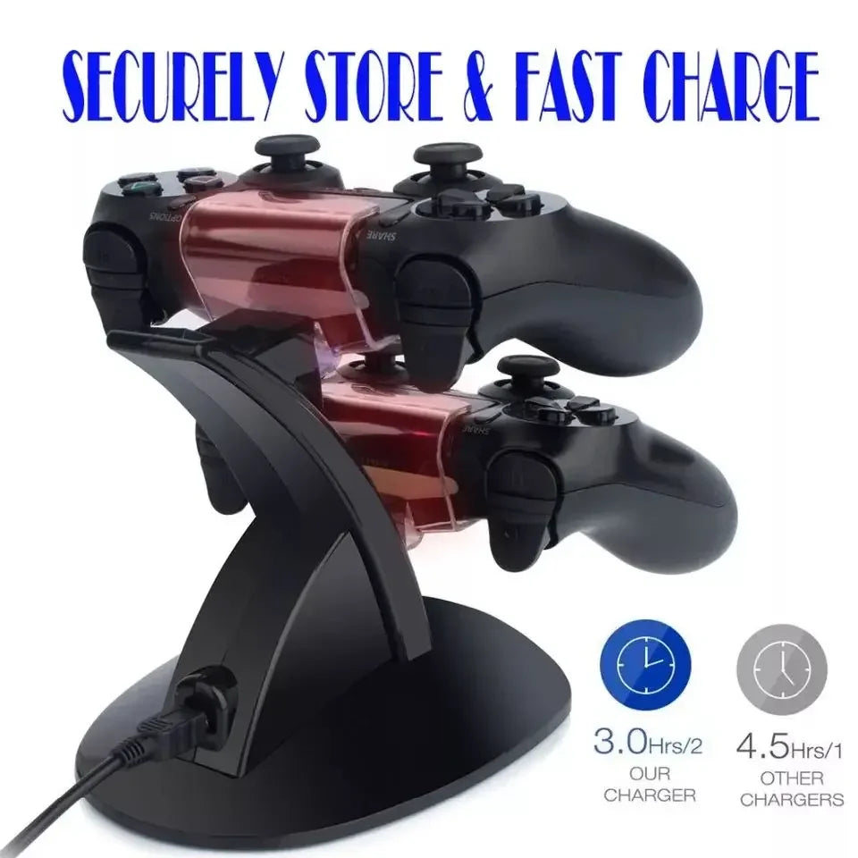 Estación de carga rápida dual LED para mandos de PS4, soporte de carga para accesorios de mando de Playstation PS4 Pro/PS4 Slim