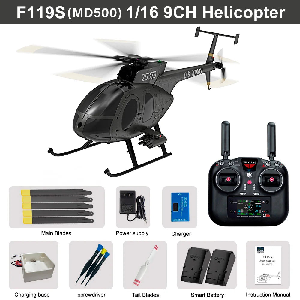 Helicóptero RC YUXIANG 1/16 F119S(MD500) 9CH GPS