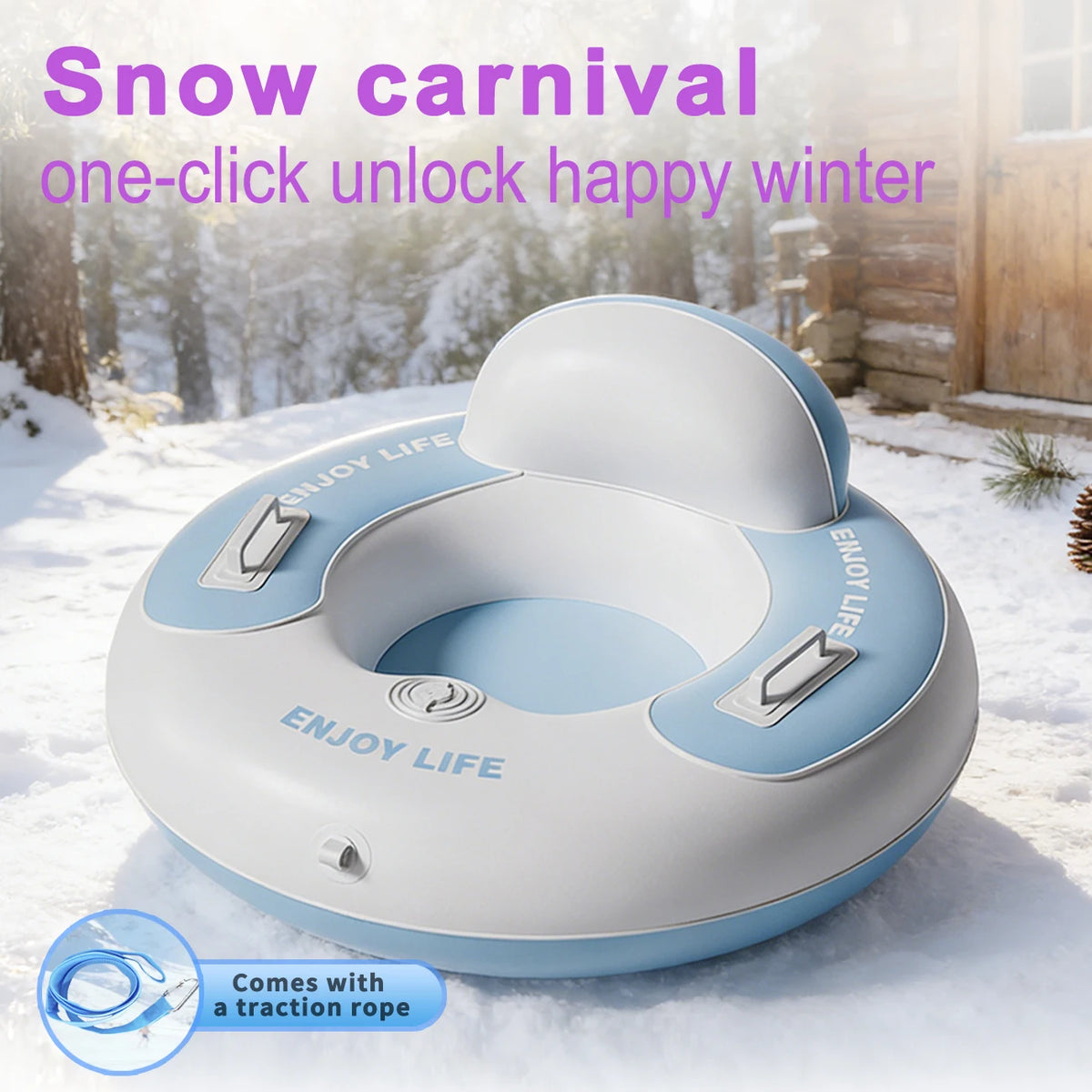 Trineo de tubo de nieve inflable, tubo de esquí grueso con mango, perfecto para entretenimiento familiar y juguete para regalo de nieve al aire libre en invierno, 1 ud.