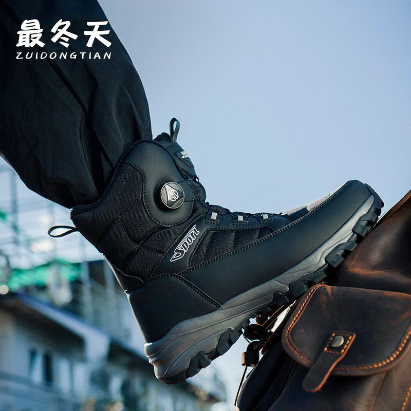 Botas de nieve cálidas para hombre, además de botas de algodón gruesas de terciopelo, zapatos de esquí para exteriores para hombre, zapatos de algodón antideslizantes impermeables, invierno para hombre