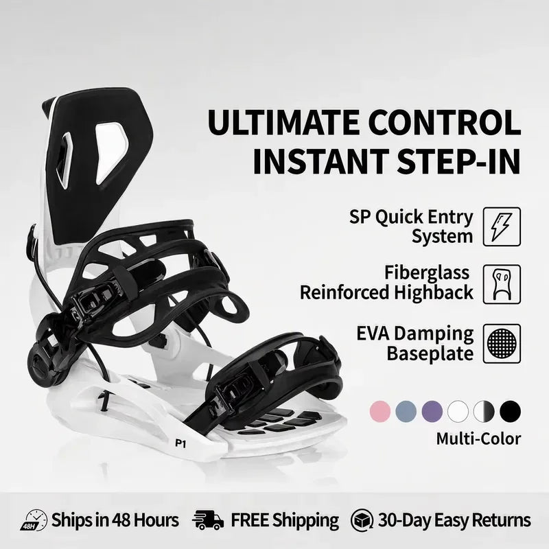 Fijaciones de Snowboard para Hombre con Sistema Step-In para Principiantes, Ligeras, Duraderas, Base de Fibra de Vidrio y EVA, Amortiguadoras, Multicolor