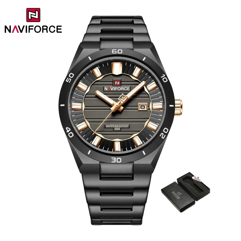 Reloj de cuarzo para hombre NAVIFORCE, original, resistente al agua, reloj de pulsera para hombre, correa de acero, cuarzo, visualización de fecha, luminoso, reloj de moda para hombre