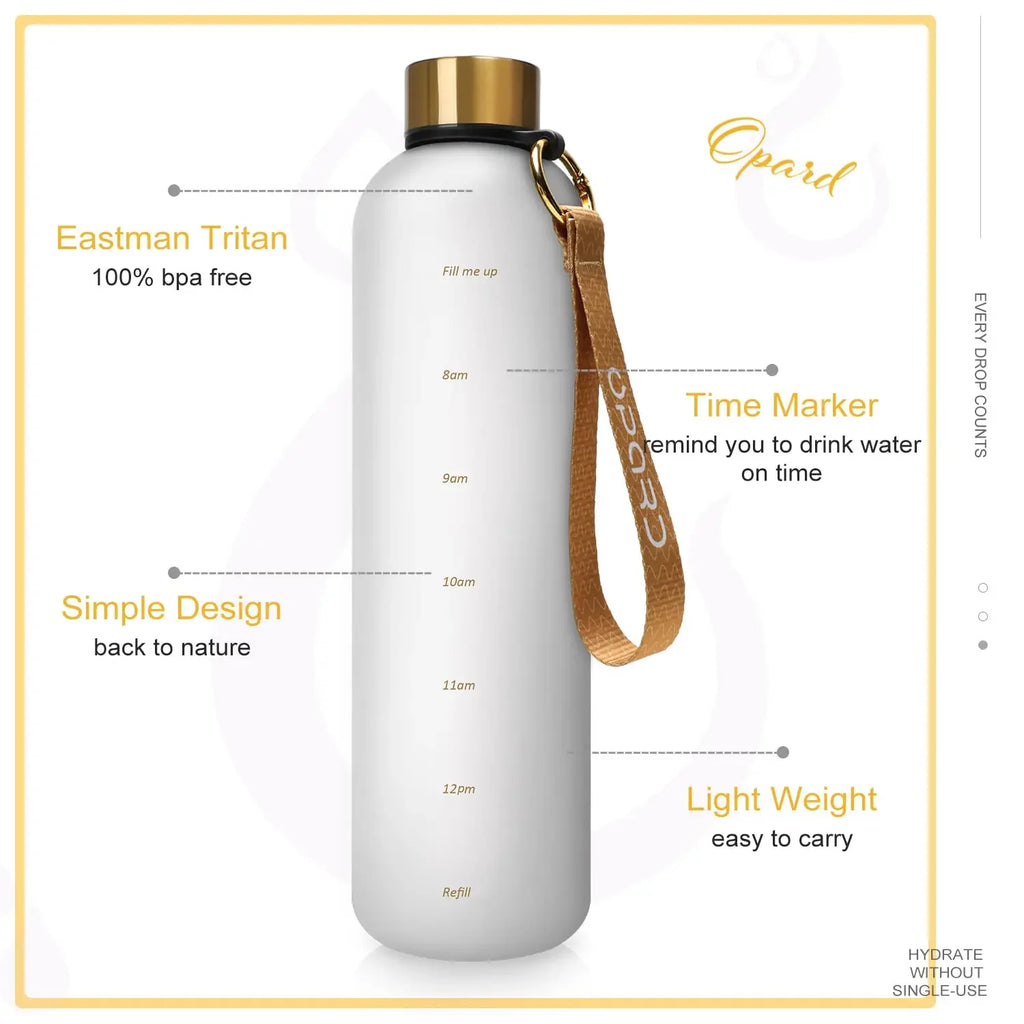 Nueva botella de agua de 1L con sello de tiempo, sin BPA, reutilizable, para deportes de Fitness, viajes al aire libre, taza de agua a prueba de fugas, hervidor esmerilado